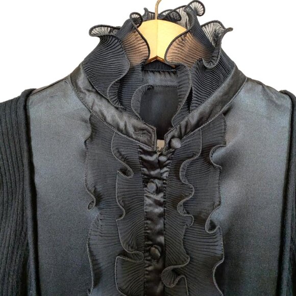 57 Collection Women's Ribbed Sweater With Ruffle and Silk Front Panel - Picture 6 of 10